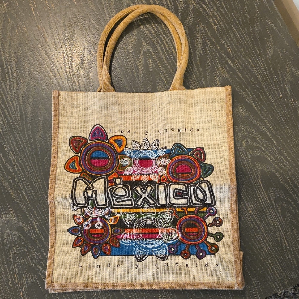 Colorful 'Mexico' Jute Tote Bag
